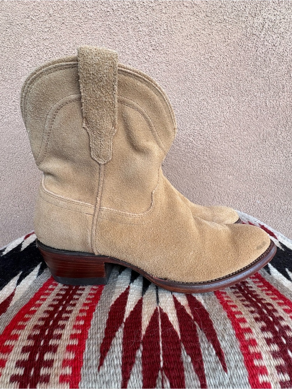 Tecovas The Lucy Cowgirl Western Bootie in Sand Suede Leather